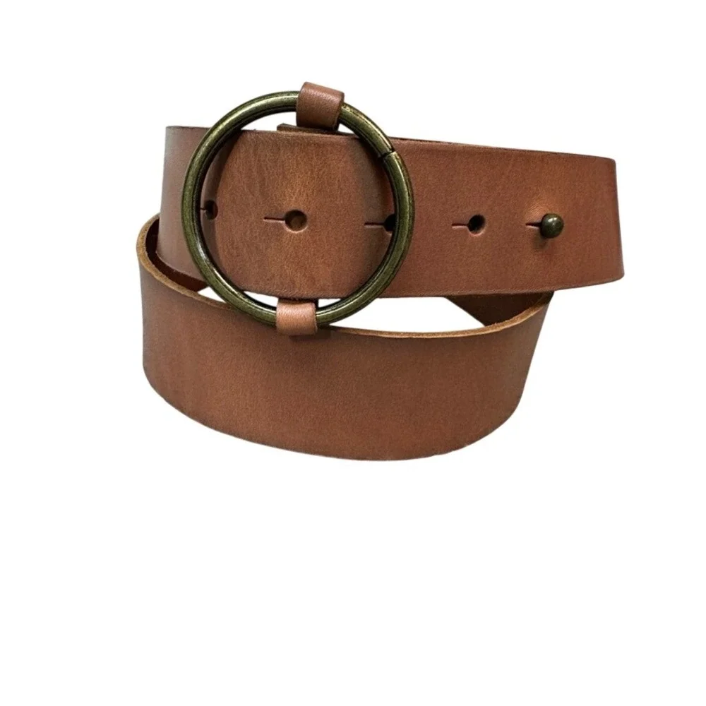 Cooperative Urban Outfitters Brown Leather O-Ring Belt Womens Large Cognac Brass